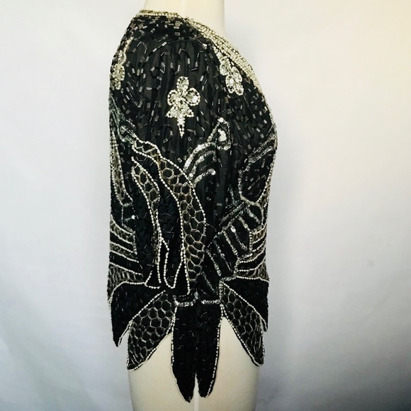 Vintage Black Sliver Sequins Beaded Top - Small - Picture 3 of 5